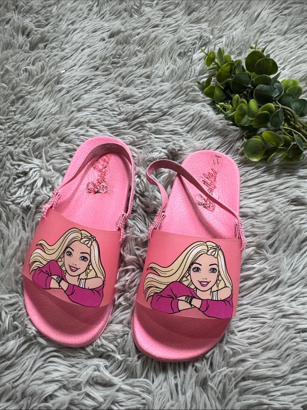 Barbie Pink Graphic Slide Sandals with Blonde Doll Art size 11